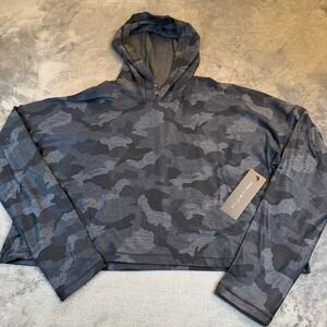 YOGALICIOUS LUX Camo Cropped Hoodie Athletic Top Sweatshirt Activewear Women's L